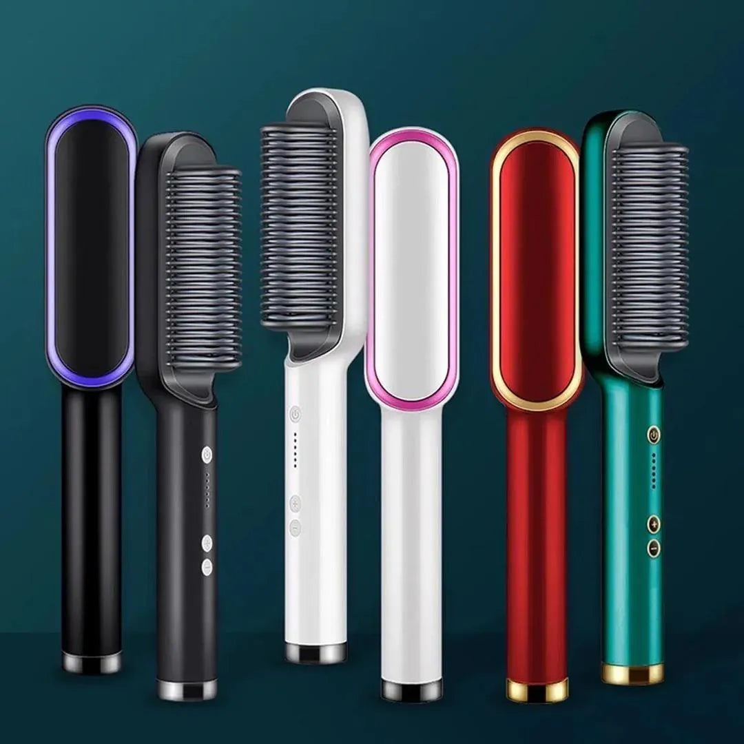 Hair Straightener Brush with 3s Temperature Settings & Anti-Scald Design
