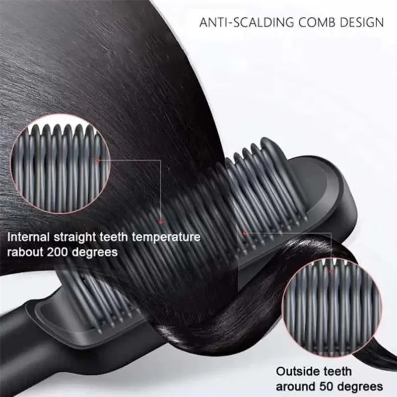 Hair Straightener Brush with 3s Temperature Settings & Anti-Scald Design