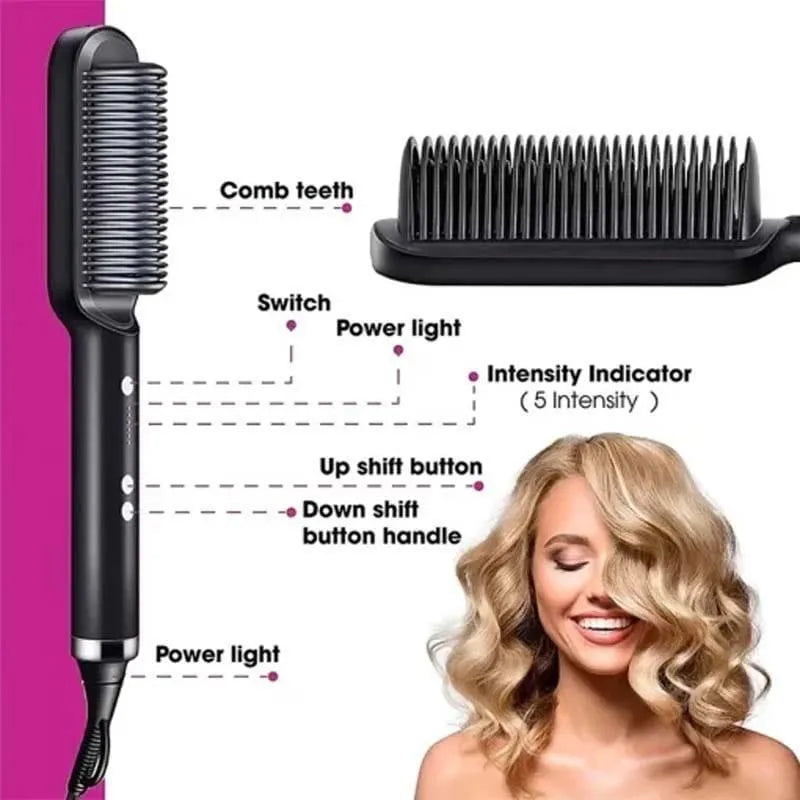 Hair Straightener Brush with 3s Temperature Settings & Anti-Scald Design