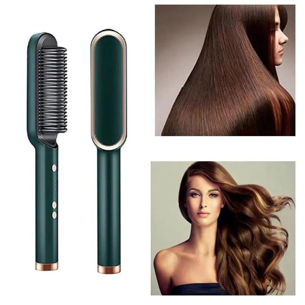 Hair Straightener Brush with 3s Temperature Settings & Anti-Scald Design