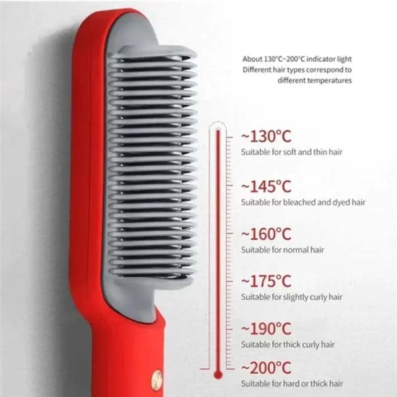 Hair Straightener Brush with 3s Temperature Settings & Anti-Scald Design